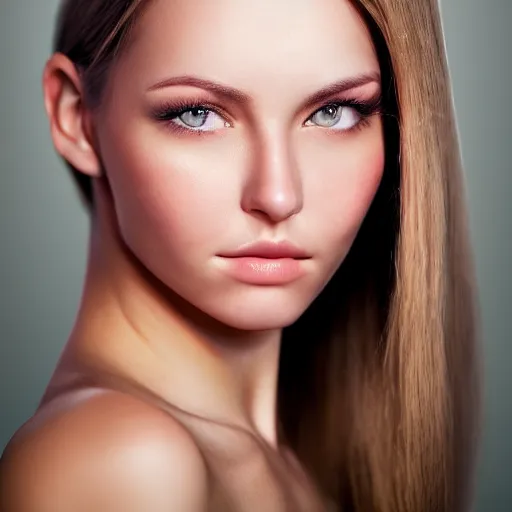 Image similar to pretty Caucasian woman, headshot, 3/4 face turn, soft lights, photorealistic