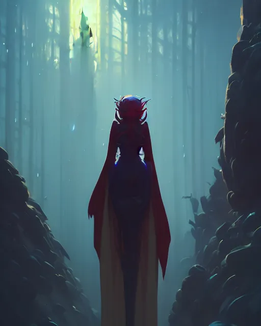 Image similar to highly detailed higher vampire, stephen bliss, unreal engine, greg rutkowski, loish, rhads, beeple, makoto shinkai and lois van baarle, ilya kuvshinov, rossdraws, tom bagshaw, alphonse mucha, global illumination, god rays, detailed and intricate environment