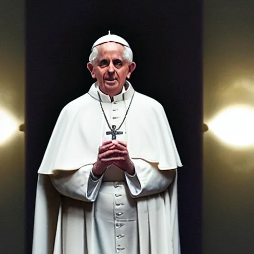 Image similar to pope benedict wearing sith cloak as chancelor palpatine in star wars episode 3, 8 k resolution, cinematic lighting, anatomically correct