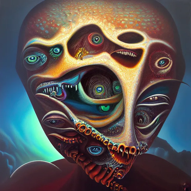 Prompt: an oil on canvas portrait painting, polycount, surrealism, surrealist, cosmic horror, high detail