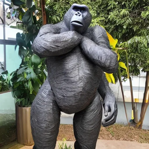 Prompt: A sculpture made of recycled materials but with perfect definition, 🦍