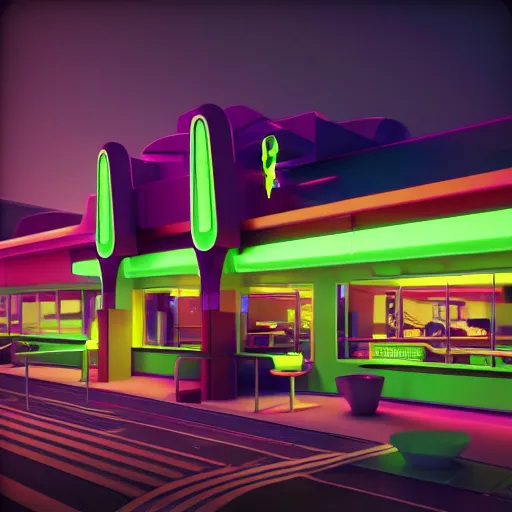 Image similar to “Futuristic McDonalds, octane render, vivid, neon, 8k, ultra realistic”