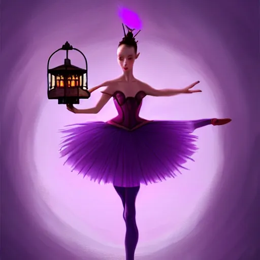 Image similar to a ballerina in purple holding a lantern, concept art by li fangying, artstation contest winner, fantasy art, dark and mysterious, artstation hd, concept art