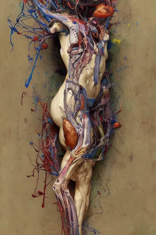 Prompt: accurate anatomical heart imagined as artist's palette, paint, brushes, painted by ruan jia, raymond swanland, lawrence alma tadema, zdzislaw beksinski, norman rockwell, jack kirby, tom lovell, alex malveda, greg staples, artgerm, greg rutkowski and alphonse mucha