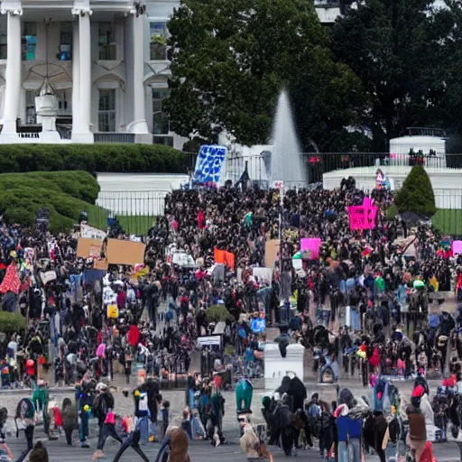 Image similar to 8 k uhd pictures as bunch of sewer rats make a protest in front of white house, higly photorealistic details, highly details form, highly details content