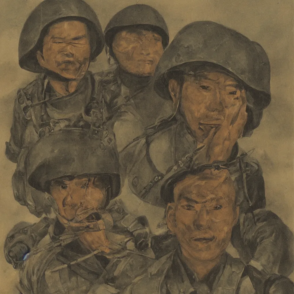 Prompt: portrait of japanese soldier in pearl harbor attack by geronimus bosch
