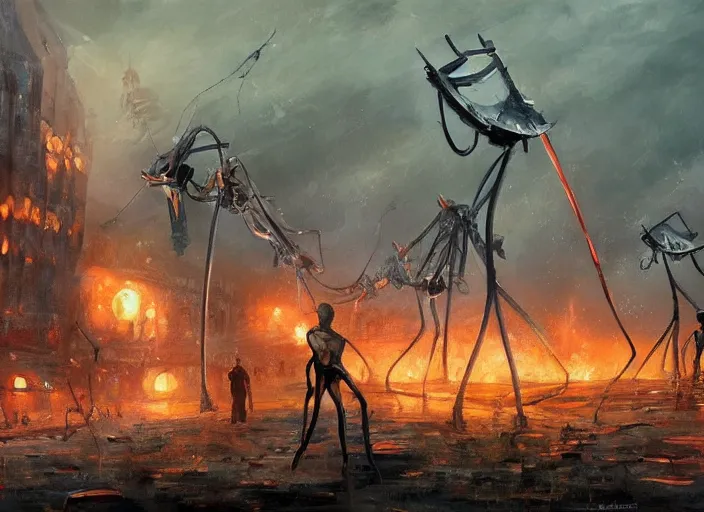 Image similar to concept art of the war of the worlds movie, oil painting by jama jurabaev, extremely detailed, brush hard, artstation, for aaa game, high quality, brush stroke