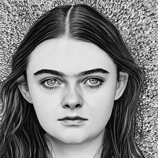 Image similar to professional painting of Elle Fanning in the style of Jeffrey Smith, head and shoulders portrait, symmetrical facial features, smooth, sharp focus, illustration, intricate, stormy weather, extremely detailed masterpiece,