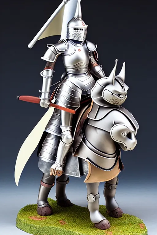 Prompt: female knight riding a heavy armored giant cat, finely detailed features, by studio ghibli