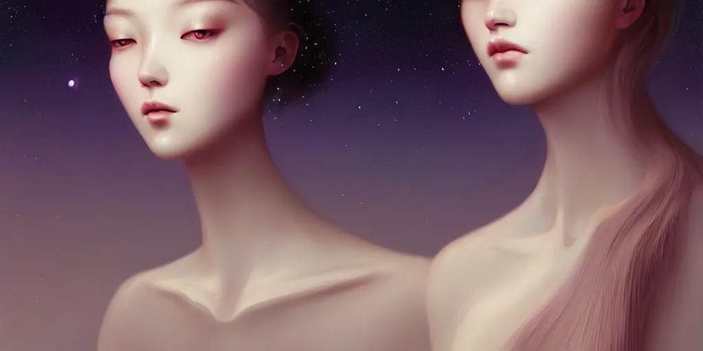 Image similar to breathtaking delicate detailed concept art painting beauty faces with starry night inside, by hsiao - ron cheng, bizarre compositions, exquisite detail, pastel colors, 8 k