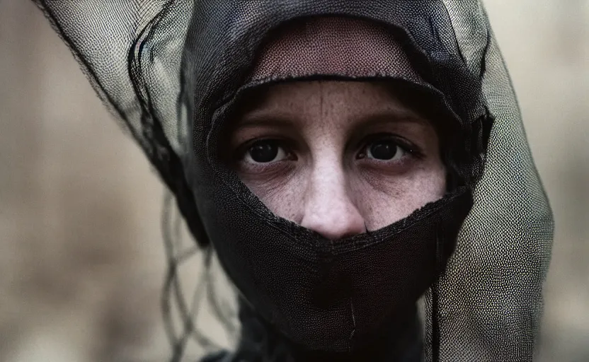 Image similar to cinestill 5 0 d photographic portrait by helen levitt of a group of android women wearing rugged black mesh techwear in a cement maze, extreme closeup, modern cyberpunk, minimalism, dust storm, 8 k, hd, high resolution, 3 5 mm, f / 3 2, ultra realistic faces, intricate detail, ex machina