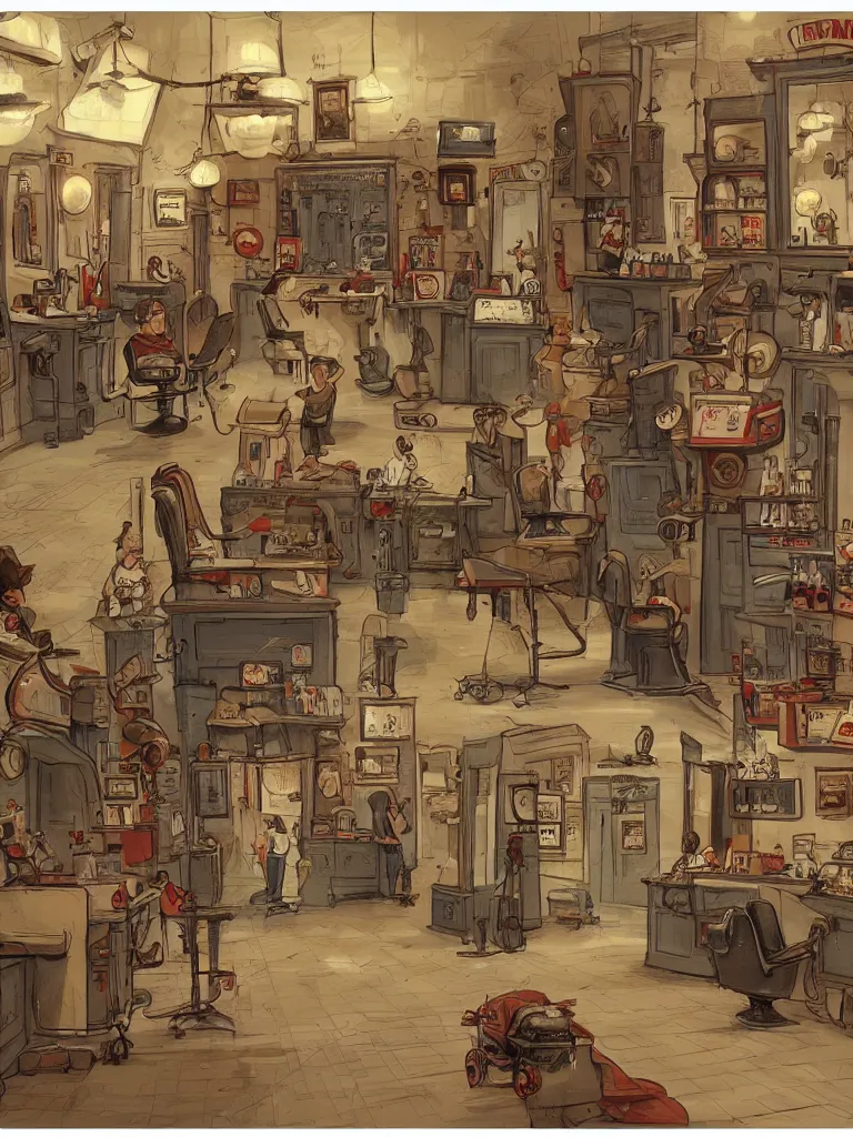 Image similar to barber shop by disney concept artists, blunt borders, rule of thirds