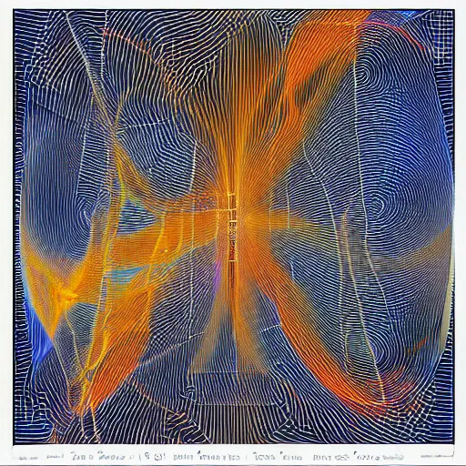 Prompt: a female made out of multiple overlays of complex scientific data visualized on top of each other, bar charts, thick and thin lines, waveforms on top ofmm square chart, topographic scan, space molecules, radio signals, negative space