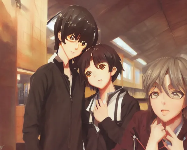 Prompt: boy's love anime high school scene setting, high detail, perfect proportions, realistic shaded lighting poster ilya kuvshinov katsuhiro, raden saleh, loish style, trending on art station - h 6 4 0