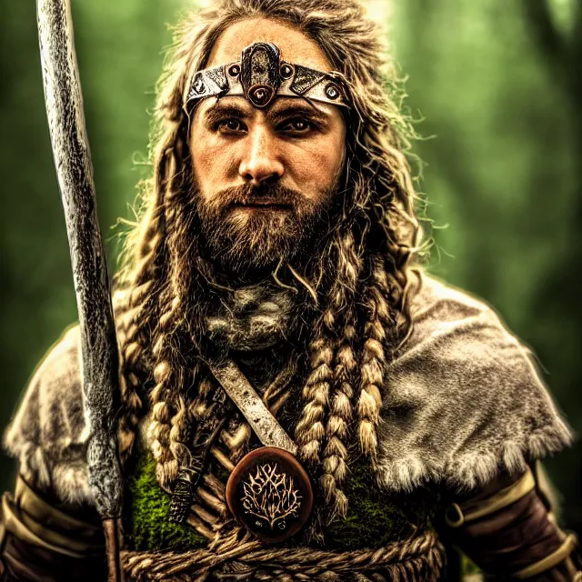 Image similar to photo of a druid warrior, highly detailed, 4 k, hdr, smooth, sharp focus, high resolution, award - winning photo