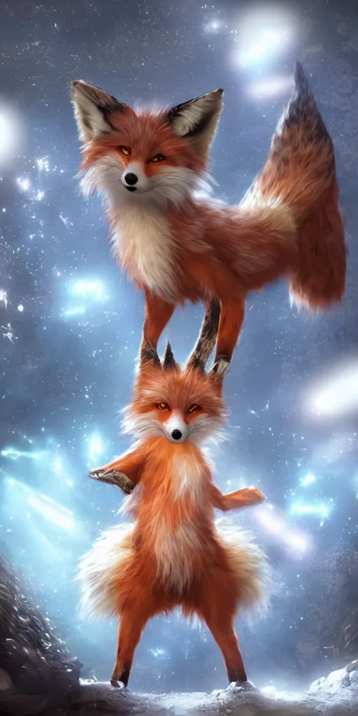 Image similar to The lovely hairy fox, wearing the uniform of the magic school, is surrounded by a huge luminous magic array, fluffy, photorealistic, soft lighting, unreal engine