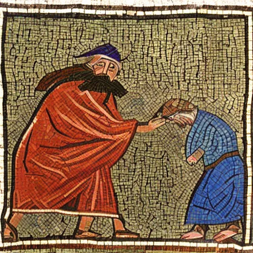 Image similar to hobo jumping on a train, byzantine mosaic,