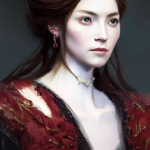 Prompt: A fancy portrait of an attractive noble women by Greg Rutkowski, Sung Choi, Mitchell Mohrhauser, Maciej Kuciara, Johnson Ting, Maxim Verehin, Peter Konig, Bloodborne, 8k photorealistic, cinematic lighting, HD, high details, dramatic, dark atmosphere, trending on artstation