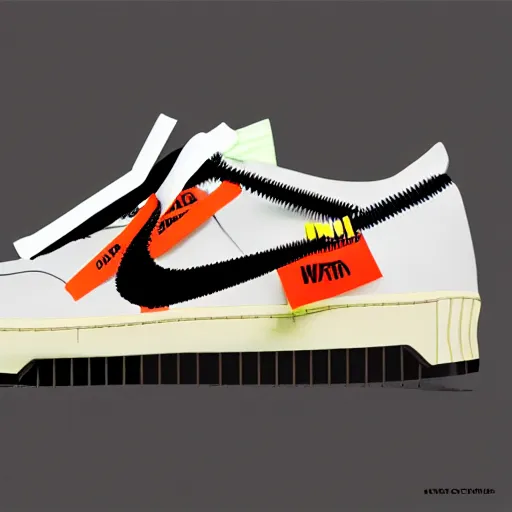 Image similar to retro futuristic Nike Off-White sneakers by syd mead