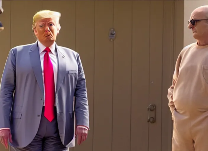 Prompt: film still of donald trump as george bluth sr. in arrested development tv show, 8 k, prison episode, orange jumpsuit