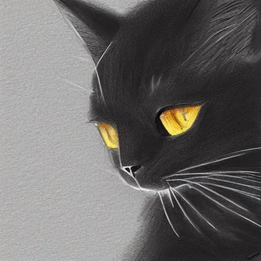 Image similar to close up of black cat in graveyard at midnight, pencil sketch, realistic shaded, fine details, realistic shaded lighting poster by greg rutkowski