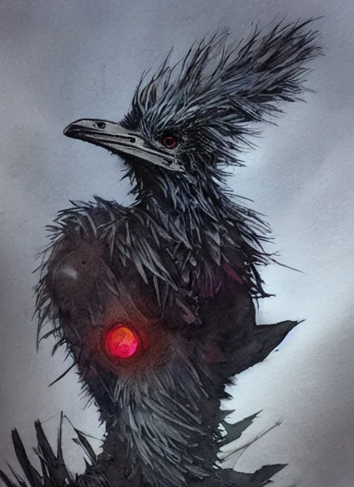 Image similar to emo emu, watercolor, dramatic lighting, cinematic, establishing shot, extremely high detail, foto realistic, cinematic lighting, pen and ink, intricate line drawings, by Yoshitaka Amano, Ruan Jia, Kentaro Miura, Artgerm, post processed, concept art, artstation, matte painting, style by eddie mendoza, raphael lacoste, alex ross