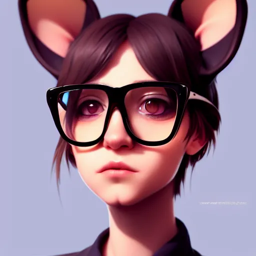 Prompt: character design portrait of an anthropomorphic furry rat girl with rat ears and a slight smile, looking at the camera, wearing glasses, 4 k, concept art, by wlop, ilya kuvshinov, artgerm, krenz cushart, pixiv.