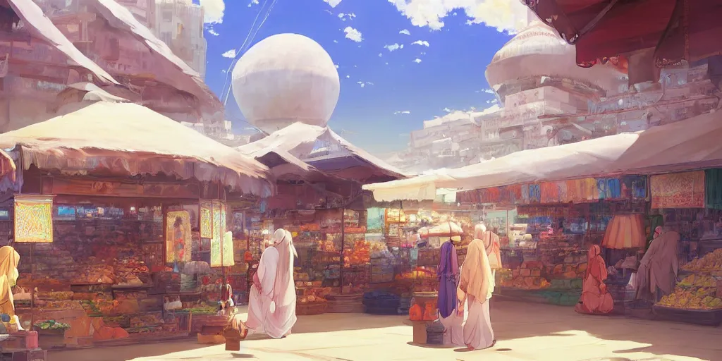 Image similar to arabian marketplace by makoto shinkai
