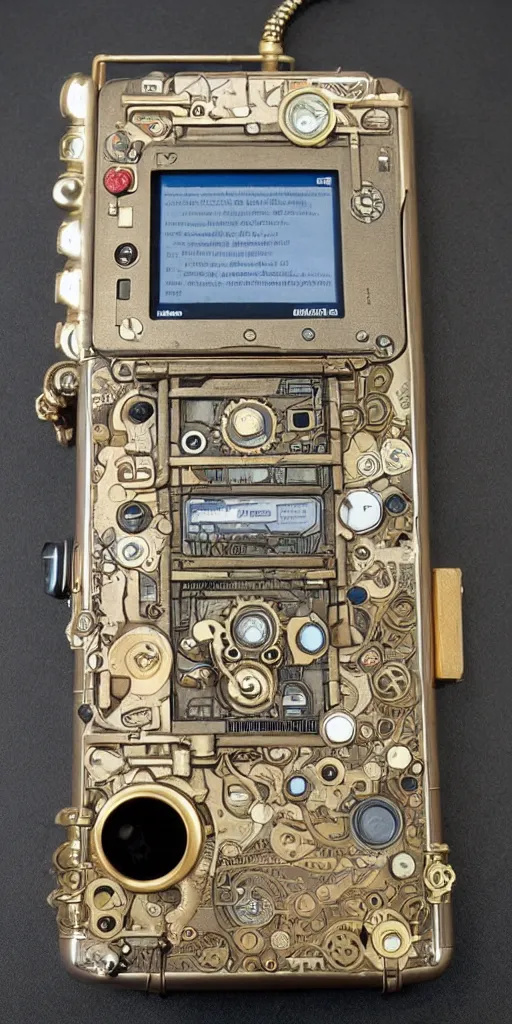 Prompt: an extremely complex and advanced steampunk gameboy