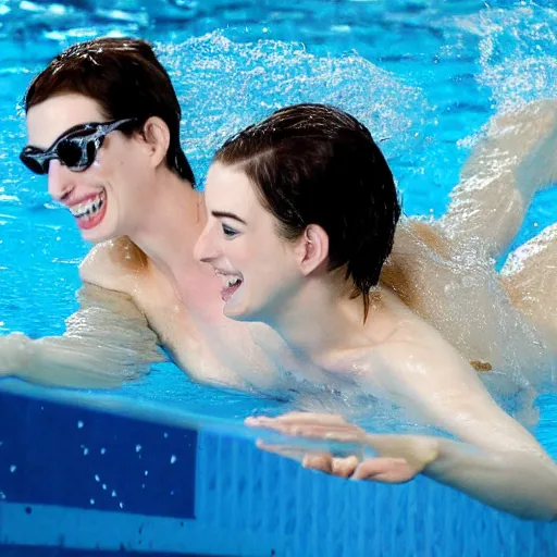 Prompt: Anne Hathaway In a swimming pool swimming
