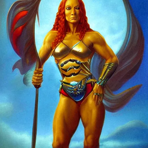 Prompt: portrait of Jen Psaki warrior princess artwork by boris vallejo