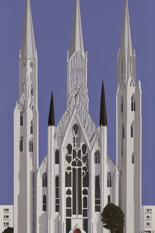 Image similar to scene from wes anderson gothic cathedral building by helen lundeberg