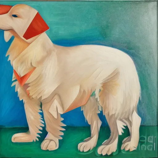 Prompt: cubism painting of a white golden retriever