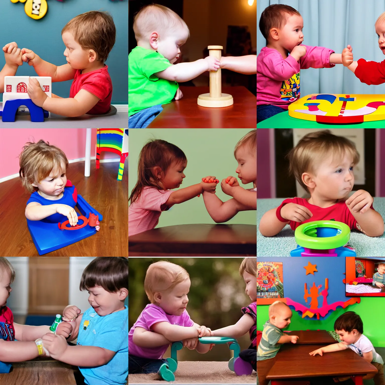 Prompt: toddler one arm wrestling