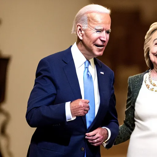 Prompt: up close of joe biden and hillary clinton getting married