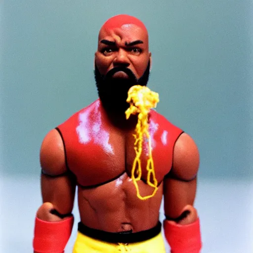 Image similar to mr. t action figure melting in acid, detailed facial expressions, 1 9 8 0 s aesthetic