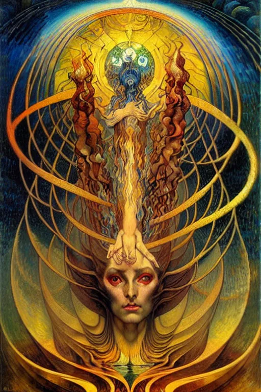 Image similar to Divine Chaos Engine by Karol Bak, Jean Delville, William Blake, and Vincent Van Gogh