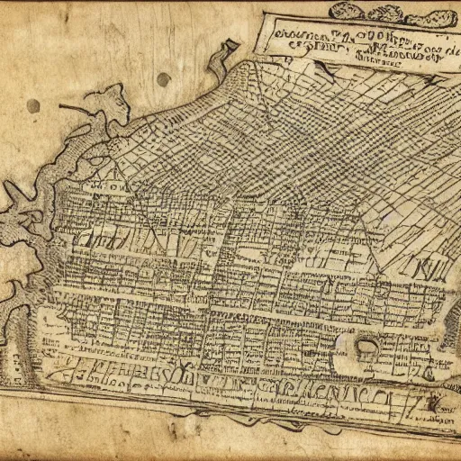 Image similar to 1 7 th century map of the bay area, ink on parchment