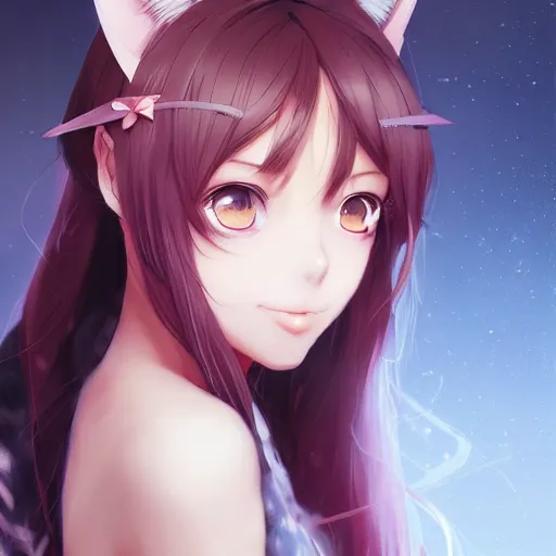 Image similar to An anime portrait of beautiful girl with cat ears, by Stanley Artgerm Lau, WLOP, Rossdraws, James Jean, Andrei Riabovitchev, Marc Simonetti, and Sakimichan, tranding on artstation