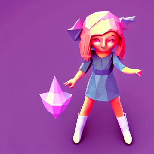 Image similar to girl, magical power, 3 d, one object, low poly, cute, illustration