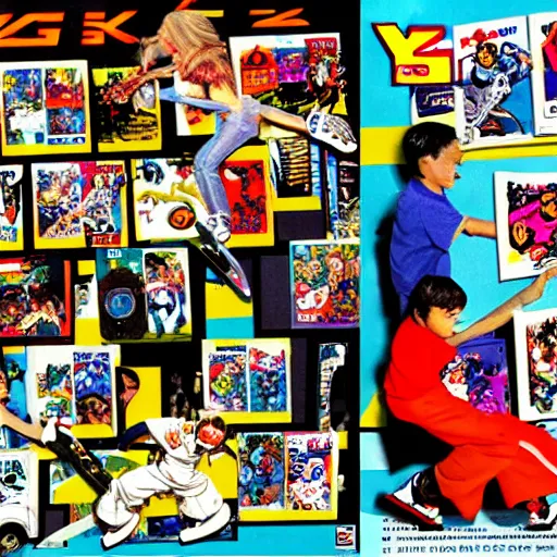 Image similar to y 2 k videogame poster ad scan, collage art, collage of people skating, street wear 2 0 0 0 s y 2 k magazine