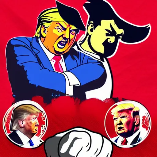 Image similar to xi jinping vs donald trump, street fighter, fight, fistfight, digital art