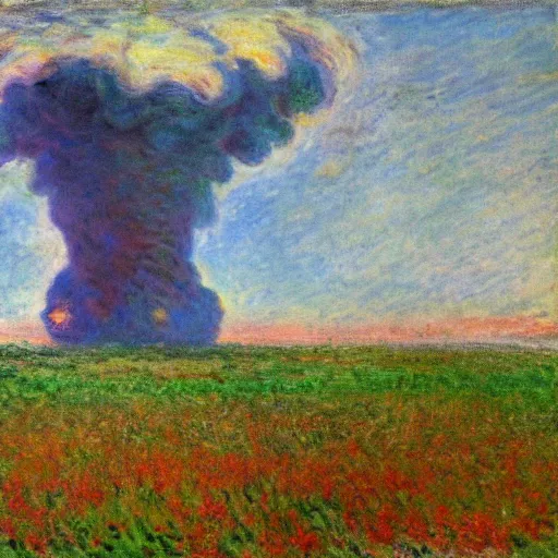 Image similar to nuclear explosion in the style of claude monet, impressionism, 4 k masterpiece