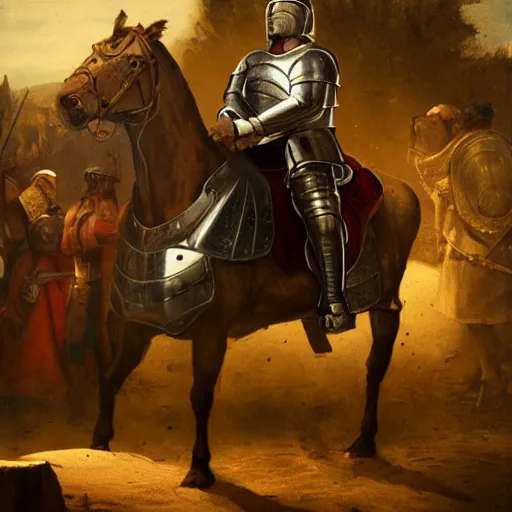 Image similar to saul goodman in plate armor, medieval renaissance painting cinematic realistic dramatic lighting