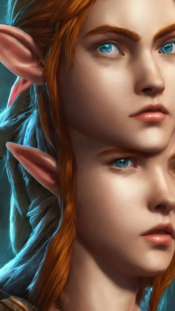 Image similar to Portrait of Zelda, close up, studio lightning, bright tones, intricate, masterpiece, cell shading, photorealistic, hiperrealistic, sharp focus, high contrast, Artstation HQ, 4k UHD, Unreal Engine 5,,