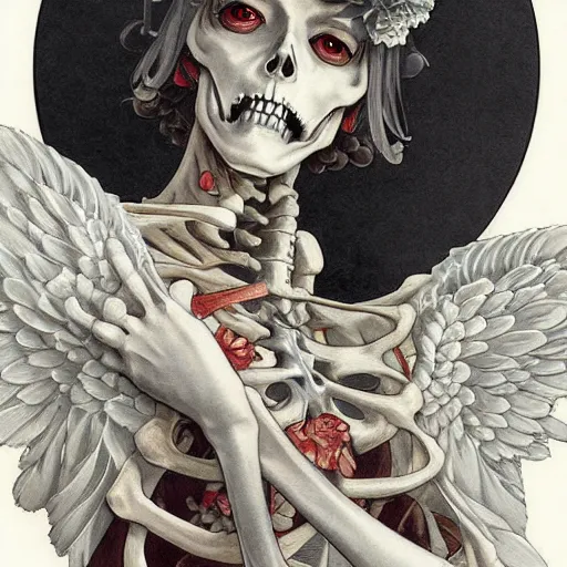 Image similar to anime manga skull portrait young woman skeleton, angel intricate, elegant, highly detailed, digital art, ffffound, art by JC Leyendecker and Norman Rockwell