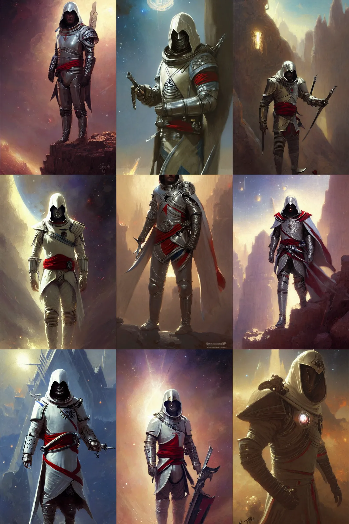 Prompt: knights templar in a space suit, assassin's creed, character design, painting by gaston bussiere, greg rutkowski, artgerm