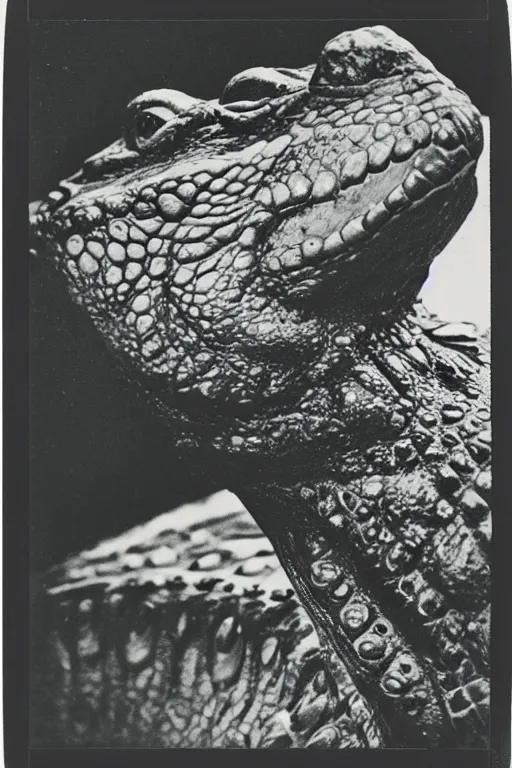 Image similar to a beautiful polaroid of a crocodile headed god