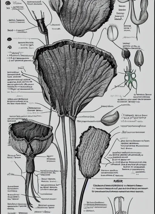 Prompt: papaver rhoeas, anatomy diagram