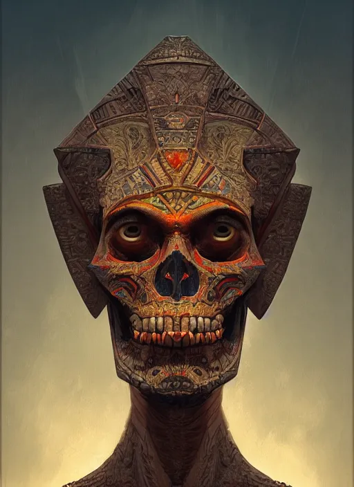 Image similar to digital _ painting _ of _ triangle head mayan god of death _ by _ filipe _ pagliuso _ and _ justin _ gerard _ symmetric _ fantasy _ highly _ detailed _ realistic _ intricate _ port